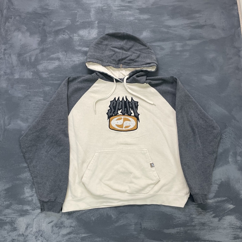 Vintage Split Pullover Hoodie Men Large White 2000s Split